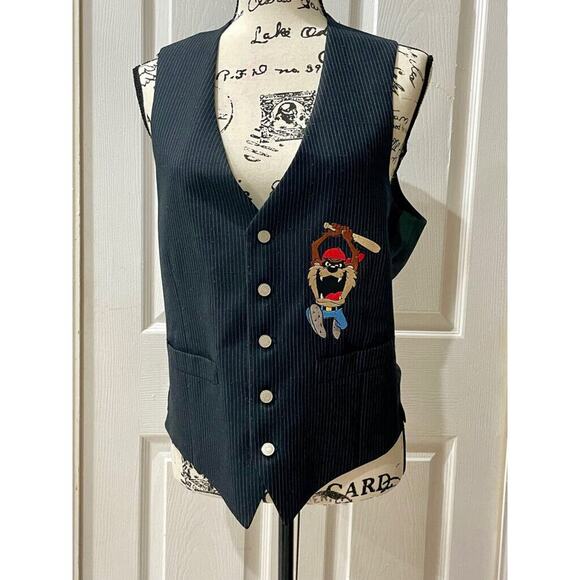 Y2K 90’s TOO CUTE LOONEY TUNES BLAZER VEST TASMANIAN DEVIL SZ S AESTHETIC ICONIC - Picture 16 of 16